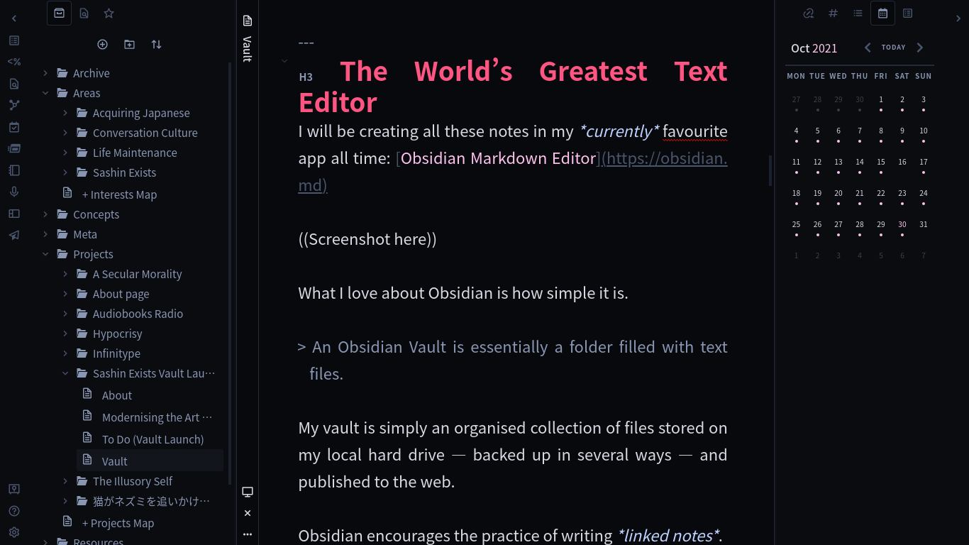 Screenshot of Obsidian